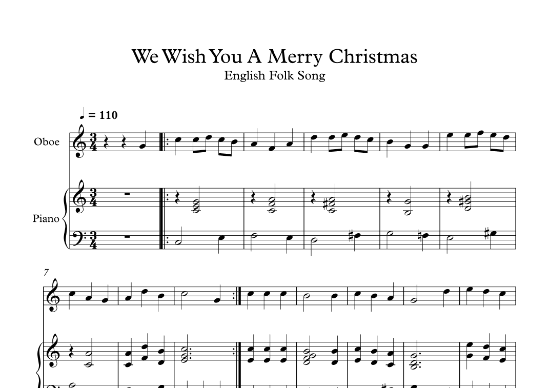 We Wish You A Merry Christmas - English Folk Song (Oboe + Piano) (arr. Digital Book Music)