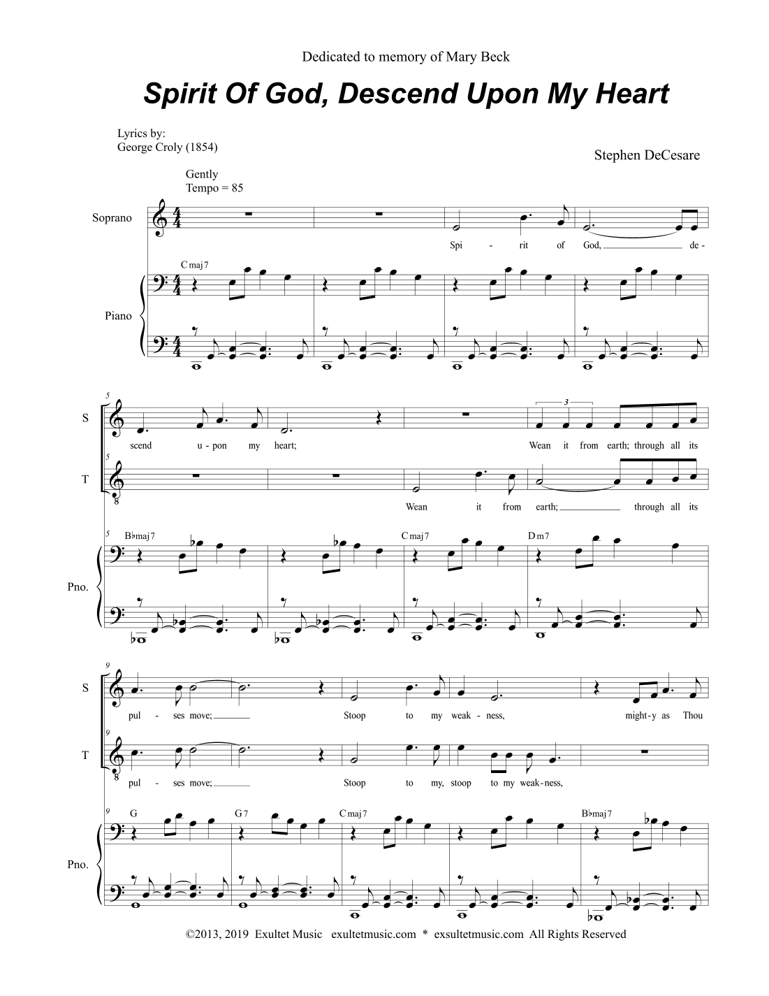 Spirit Of God, Descend Upon My Heart (2-part choir - (Soprano and Tenor)