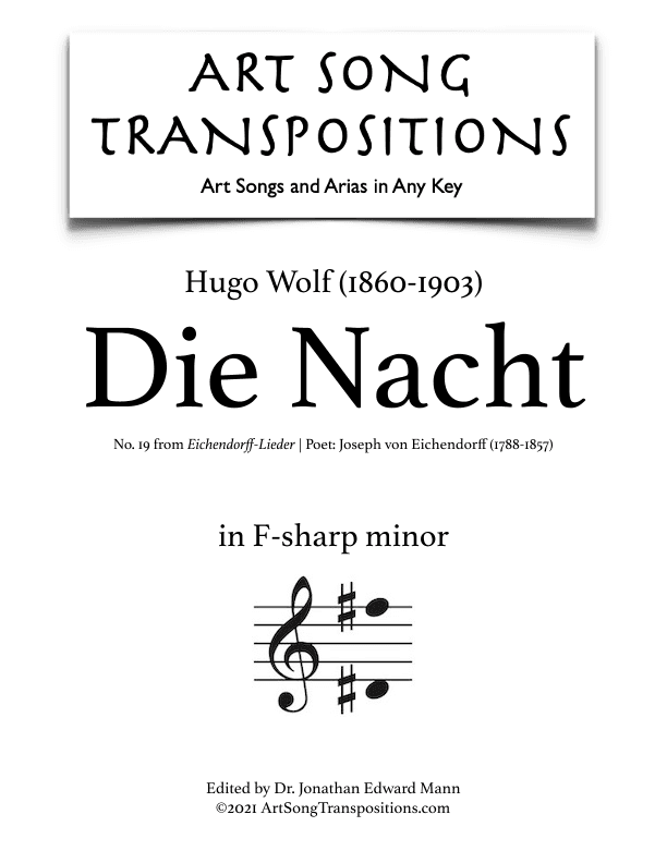 WOLF: Die Nacht (transposed to F-sharp minor) (arr. ArtSongTranspositions.com)