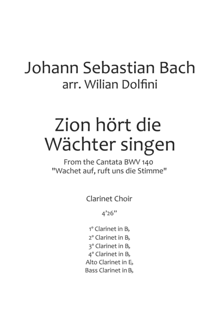 Zion hört die Wächter singen - BWV 140 - Clarinet Choir (arr. Wilian Dolfini)