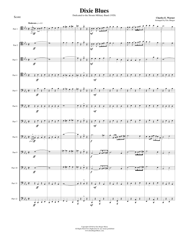 Dixie Blues for Trombone or Low Brass Duodectet (12 Part Ensemble) (arr. Eric Burger Music)