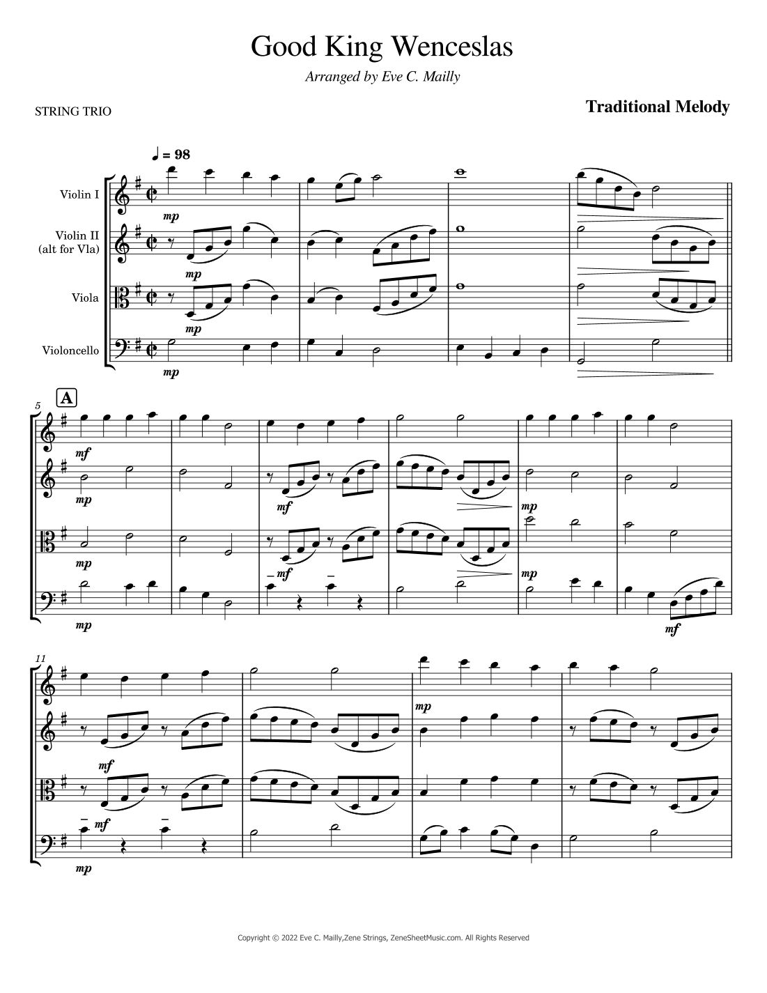 Good King Wenceslas  (String Trio) (arr. Eve C. Mailly - Zene Strings)