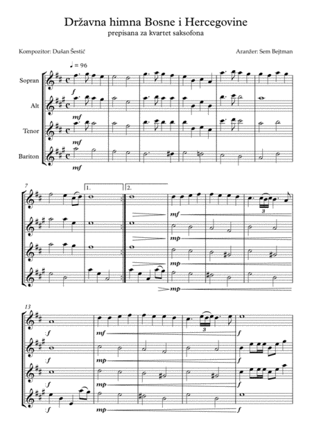 Državna himna Bosne i Hercegovine (arr. Sem Bejtman)