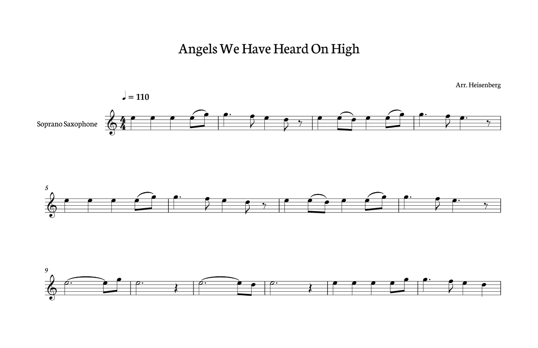 Christmas Song - Angels We Have Heard on High for Soprano Sax (arr. Heisenberg)