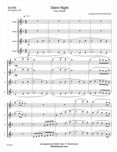 SILENT NIGHT - unaccompanied FLUTE QUARTET (arr. Glen Poehlmann)