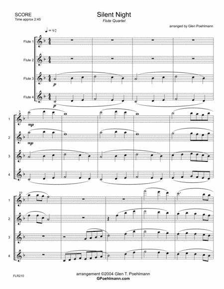 SILENT NIGHT - unaccompanied FLUTE QUARTET (arr. Glen Poehlmann)