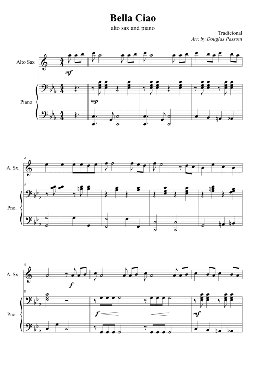 Bella Ciao (alto sax and piano) (arr. Douglas Passoni)