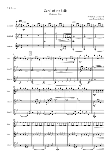 Carol of The Bells - Jazz Version (Christmas Song) for Violin Trio (arr. Fabio Britto)