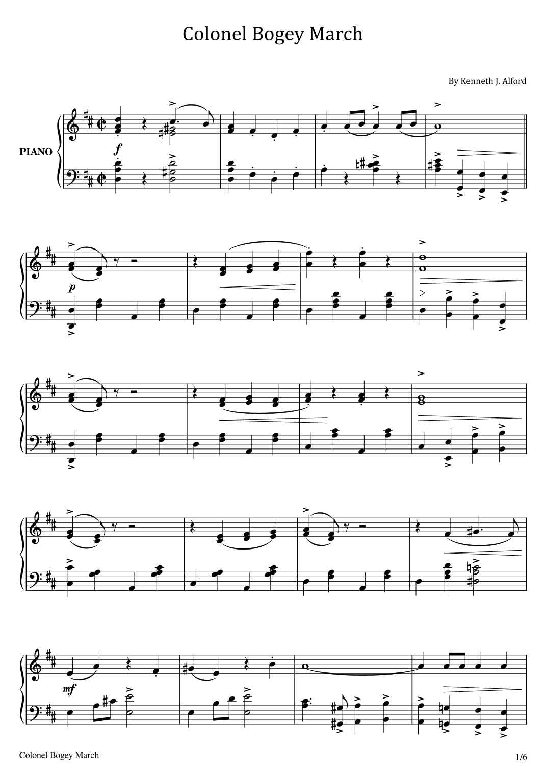 Colonel Bogey March - Kenneth J. Alford - 1914 - Original For Piano Solo (arr. poon)