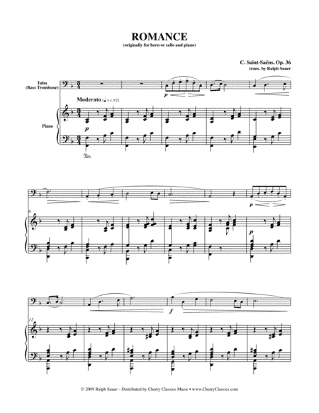 Romance, Opus 36 for Tuba or Bass Trombone & Piano (arr. Sauer, Ralph)
