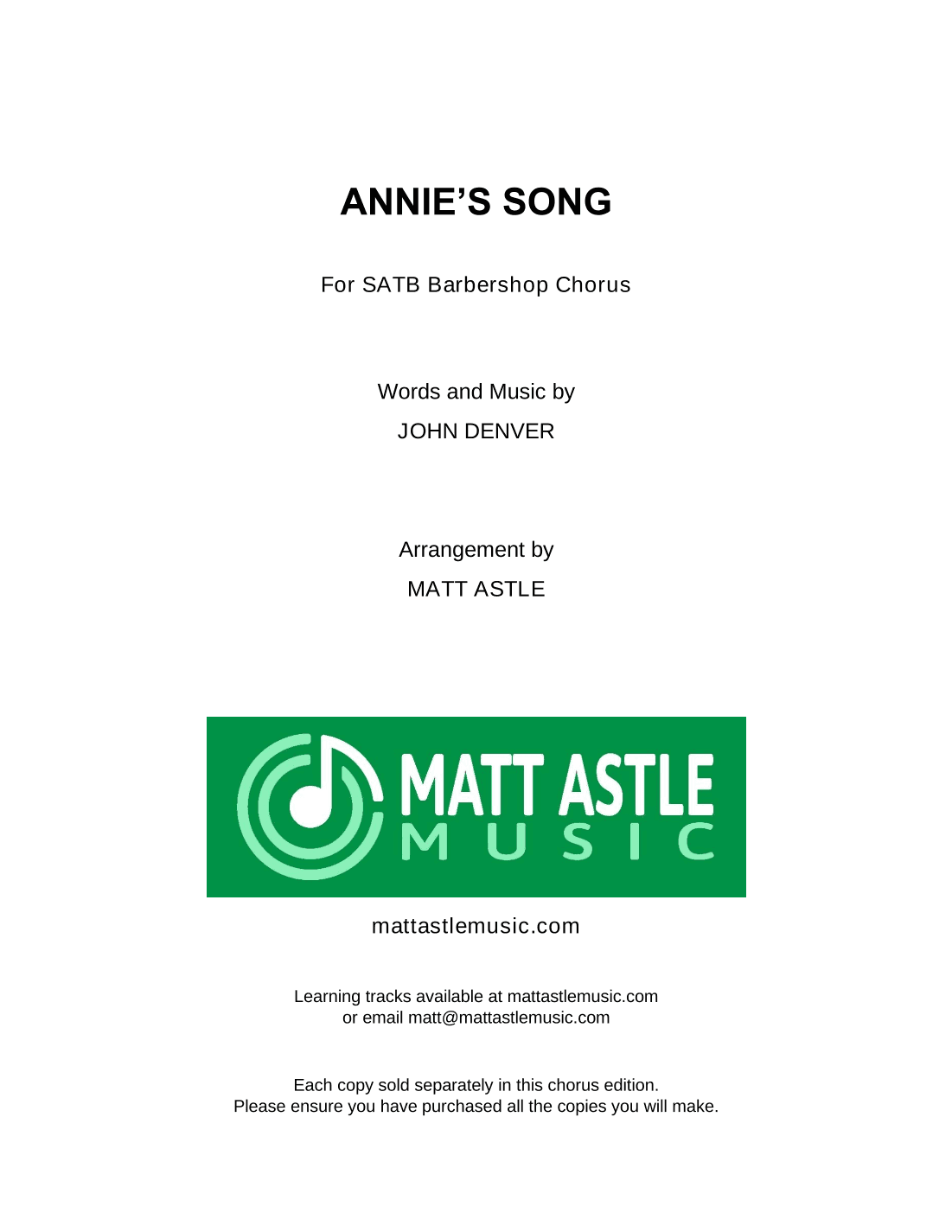Annie's Song (arr. Matt Astle)
