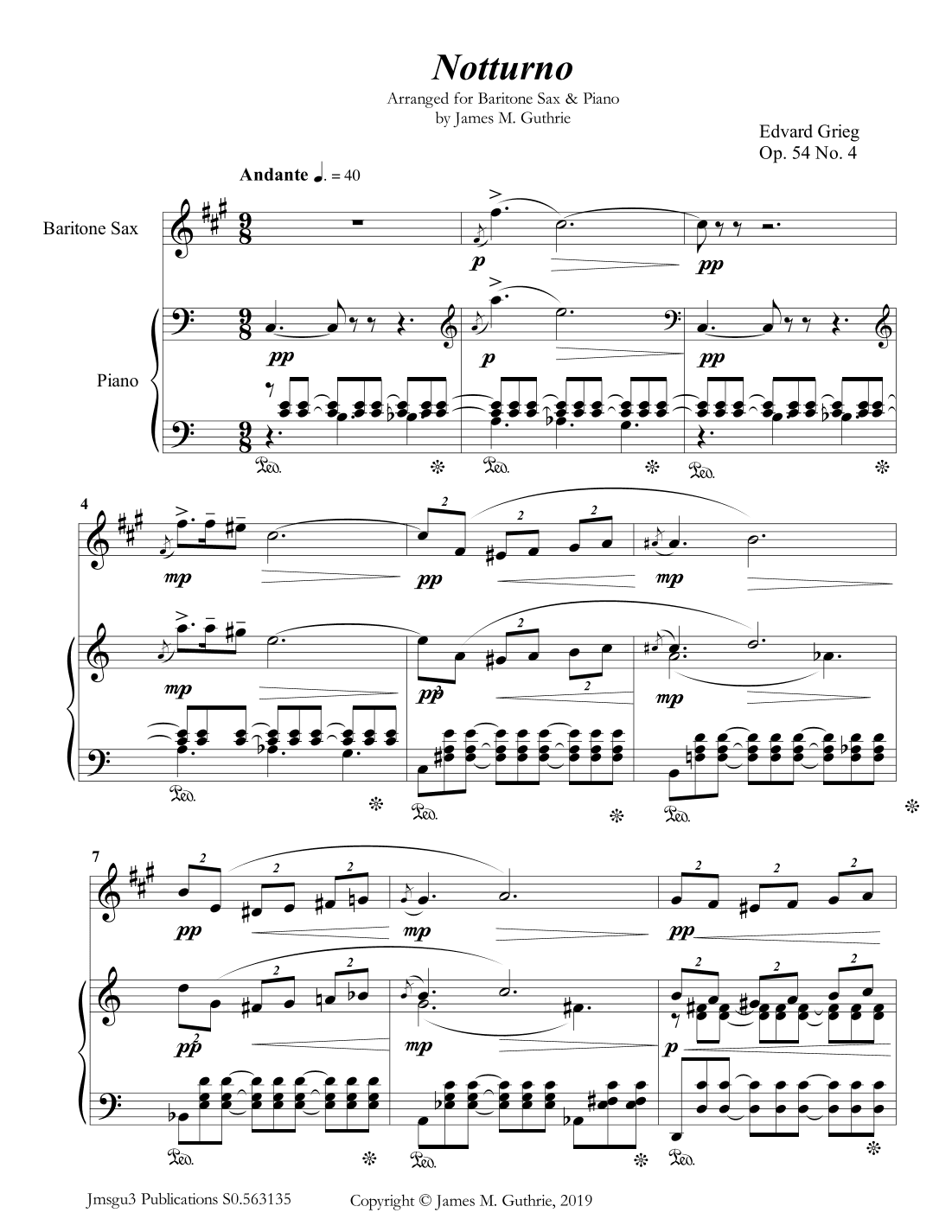 Grieg: Notturno Op. 54 No. 4 for Baritone Sax & Piano (arr. James M. Guthrie)