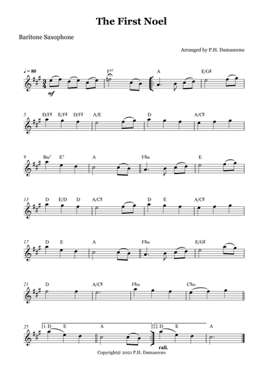 The First Noel - Baritone Saxophone Solo with Chords (arr. P.H. Damasceno)