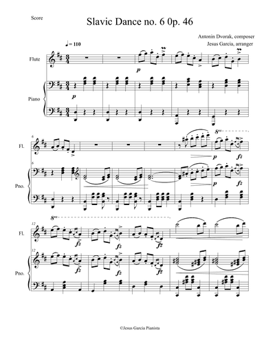 Slavic Dance no. 6, op. 46 in D mayor, flute and piano (arr. Jesus Garcia)