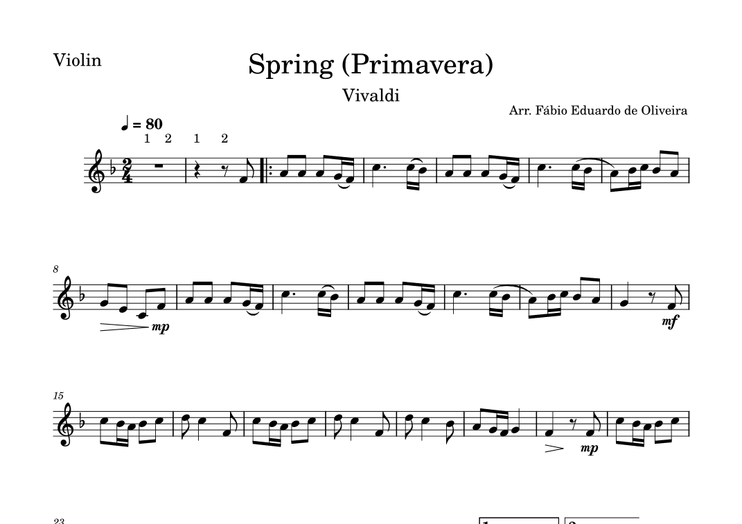 Spring/Primavera (The Four Seasons - Vivaldi)  - Easy Arrangement (arr. Fabio Eduardo de Oliveira)
