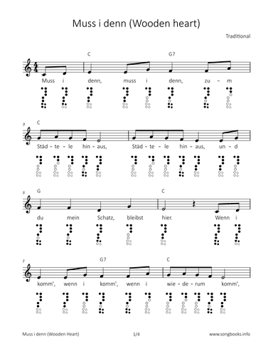 Muss i denn (Wooden heart) (arr. songbooks.info)