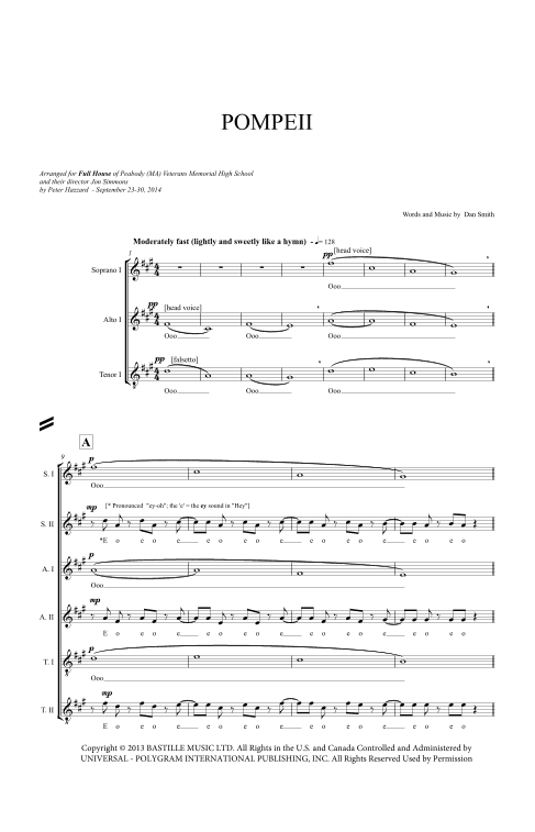 Pompeii (arr. Peter Hazzard, ASCAP)