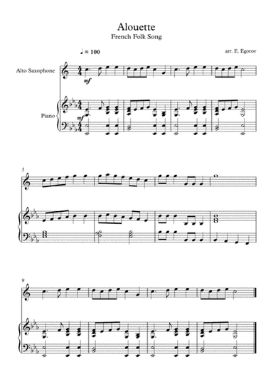 Alouette, French Folk Song, For Alto Saxophone & Piano (arr. Eugene Egorov)