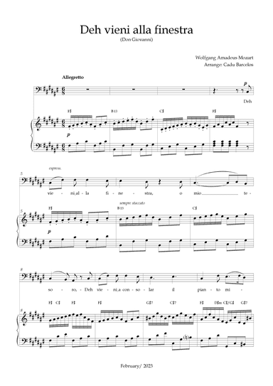 Deh vieni alla finestra (Don Giovanni) Mozart - F# Major Chords (BASS) (arr. Cadu Barcelos)