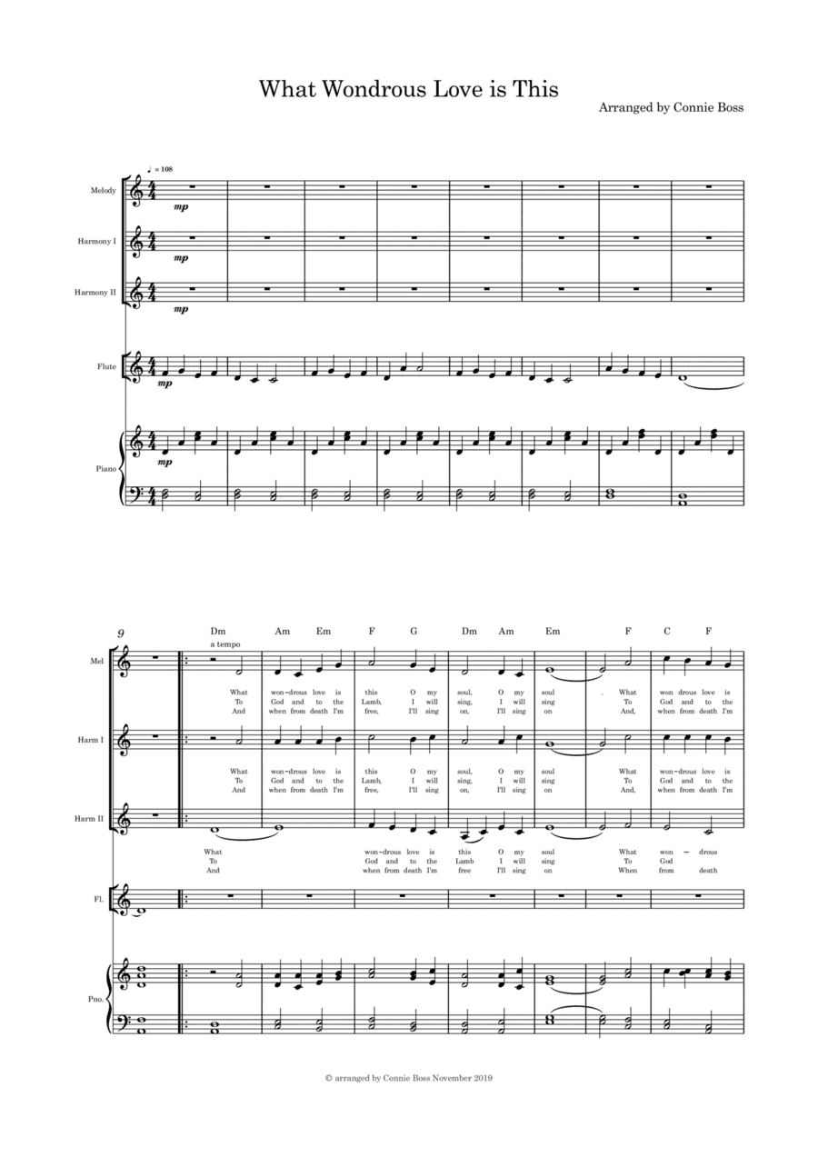 What Wondrous Love is This - original lyrics - vocal trio flute and piano (arr. Connie Boss)