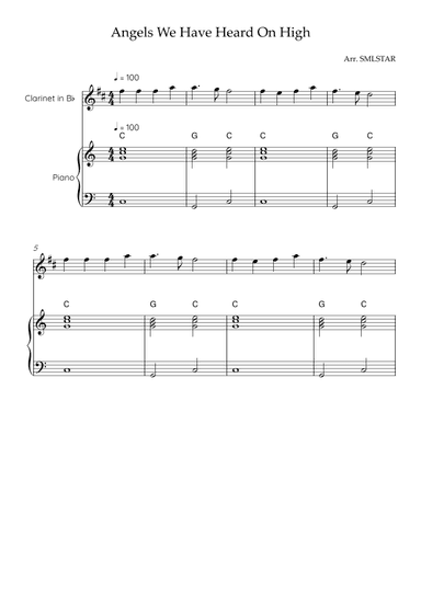 Angels We Have Heard On High CLARINET and PIANO (arr. SMLStar)