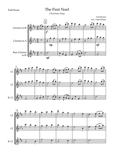 The First Noel (Christmas Song) for Clarinet Trio (arr. Fabio Britto)