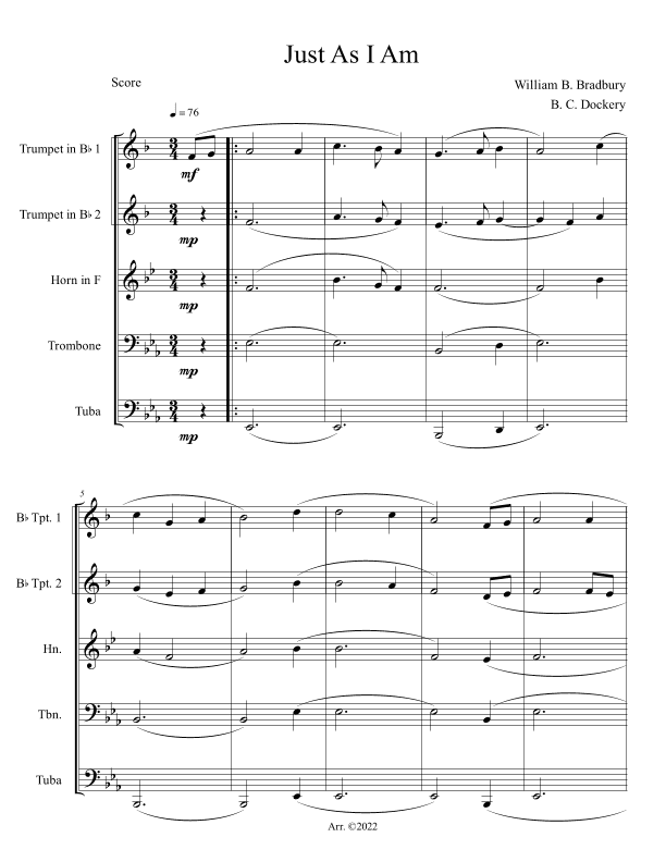 Just As I Am (Brass Quintet) (arr. B. C. Dockery)