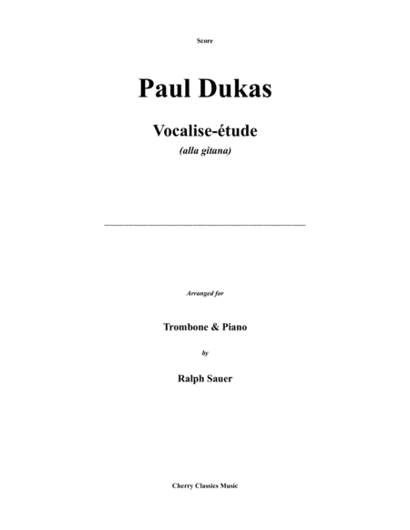 Vocalise-étude for Trombone and Piano (arr. Ralph Sauer)