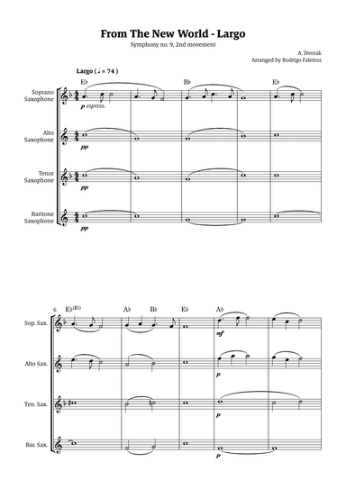 Largo (2nd movement of the Symphony no. 9 'From The New World') (arr. Rodrigo Faleiros)