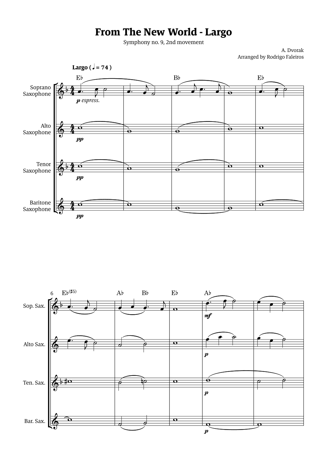 Largo (2nd movement of the Symphony no. 9 'From The New World') (arr. Rodrigo Faleiros)