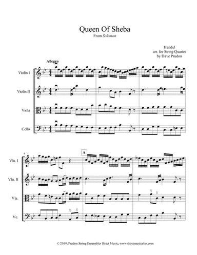 Queen Of Sheba for String Quartet (arr. Dave Prudon)