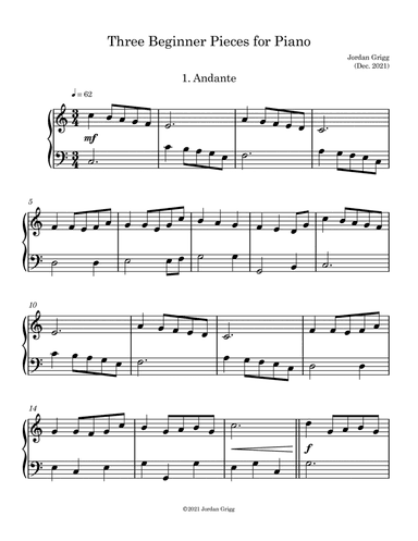 Three Beginner Pieces for Piano