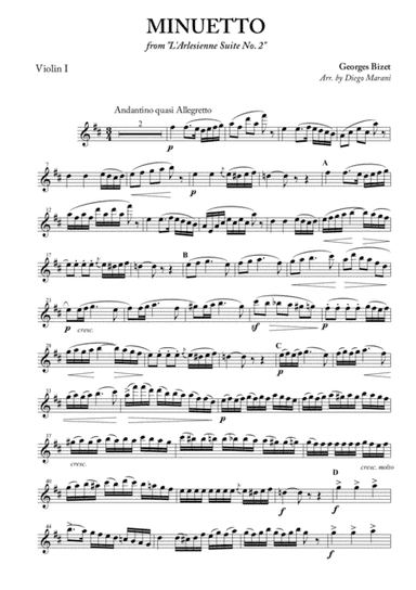 Minuetto from "L'Arlesienne Suite No. 2" for String Quartet (arr. Diego Marani)