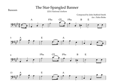 The Star Spangled Banner (USA National Anthem) for Basson Solo with Chords (A Major) (arr. Fabio Britto)