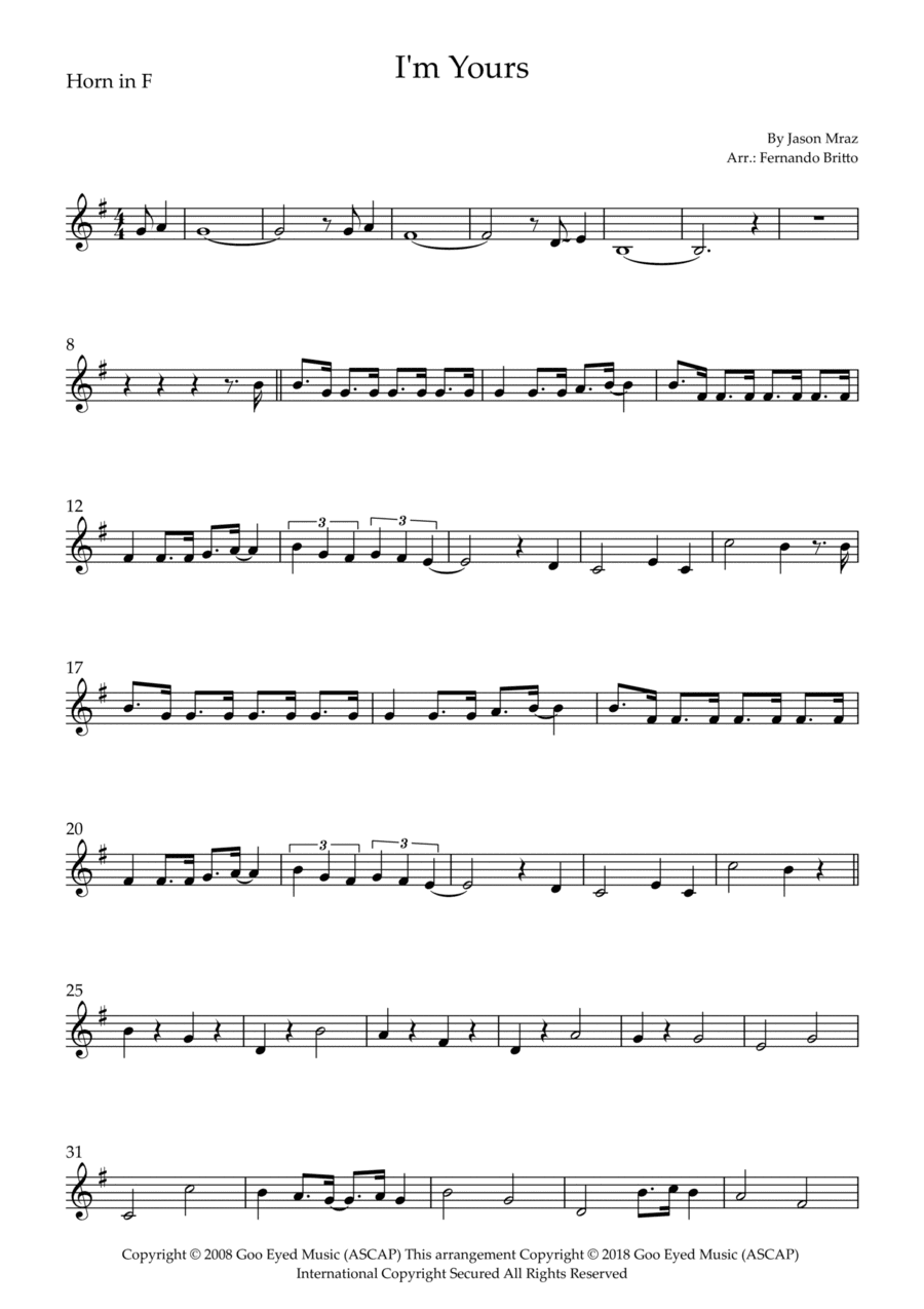 I'm Yours (arr. Fernando Britto)