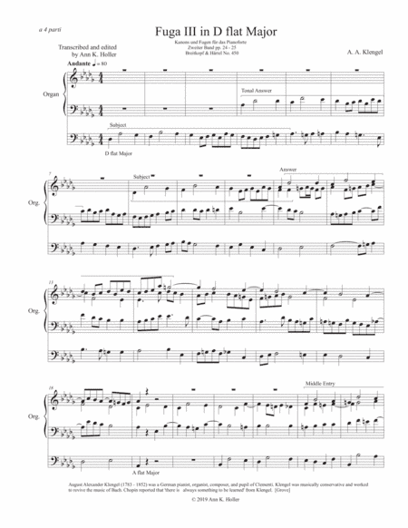 Fugue III in D flat Major for organ (arr. Ann K. Holler)