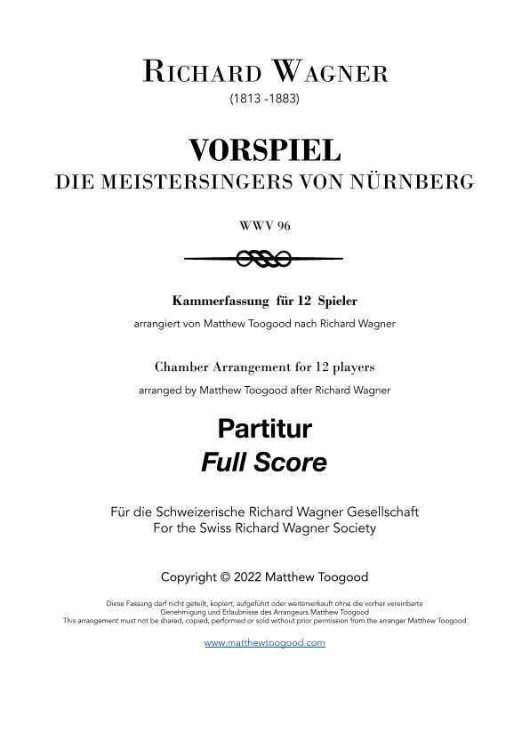 WAGNER: Vorspiel to 'Die Meistersingers von Nürnberg' 12 players SCORE ONLY - Score Only (arr. Matthew Toogood)