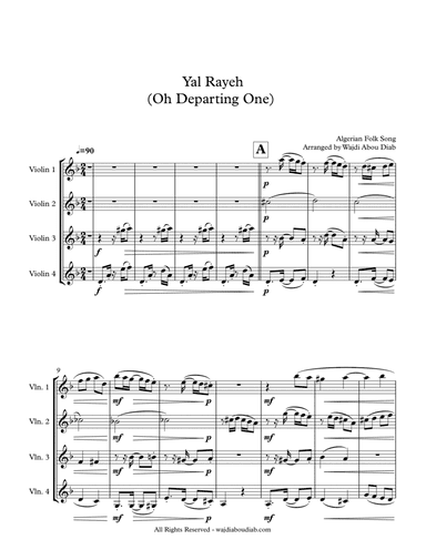 Yal Rayeh (Arabic Song) - violin quartet (arr. Wajdi Abou Diab)