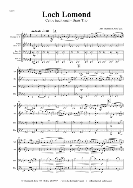 Loch Lomond - Celtic Traditional - Brass Trio (arr. Thomas H. Graf)