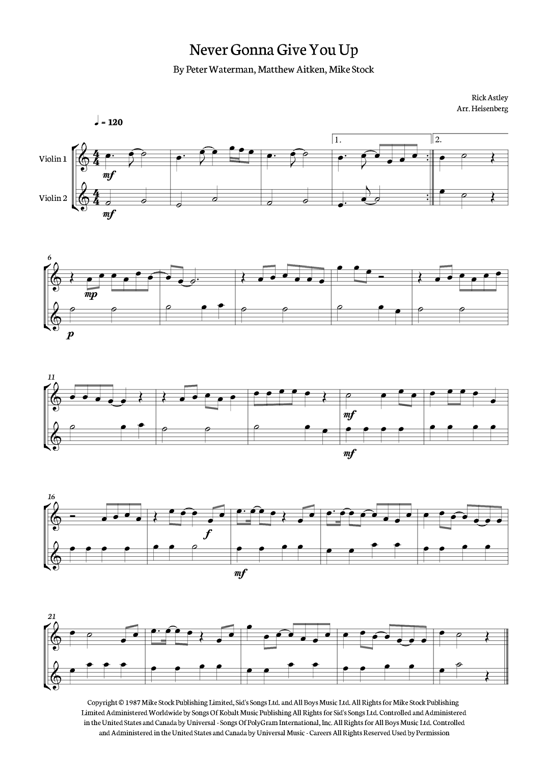 Never Gonna Give You Up (arr. Heisenberg)