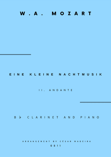 Eine Kleine Nachtmusik (2 mov.) - Bb Clarinet and Piano (Full Score and Parts) (arr. César Madeira)