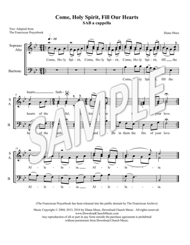 Come Holy Spirit, Fill Our Hearts (SAB a cappella)