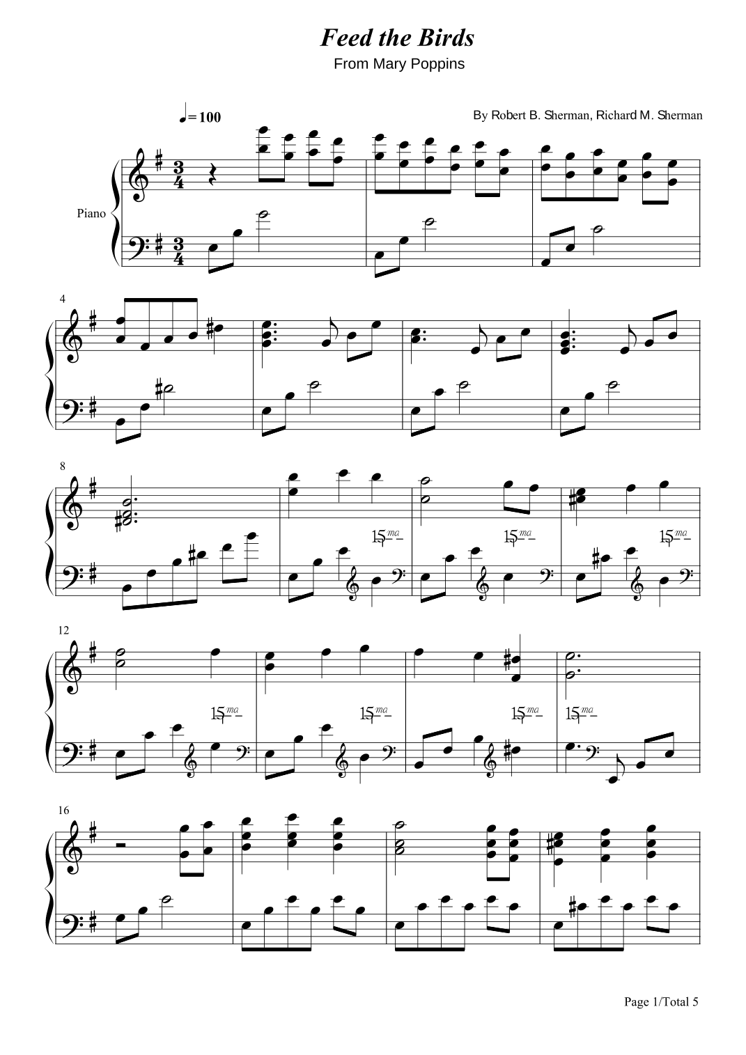 Feed The Birds (tuppence A Bag) (arr. poon)