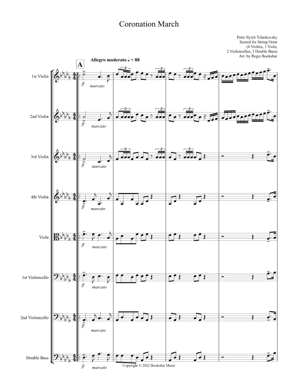 Coronation March (Db) (String Octet - 4 Violins, 1 Viola, 2 Cellos, 1 Bass) (arr. Regis Bookshar)