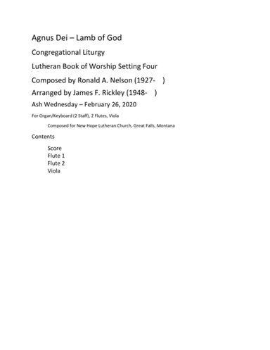 Agnus Dei - Lamb of God, Liturgical Setting 4, Variant 2 (arr. James F. Rickley)