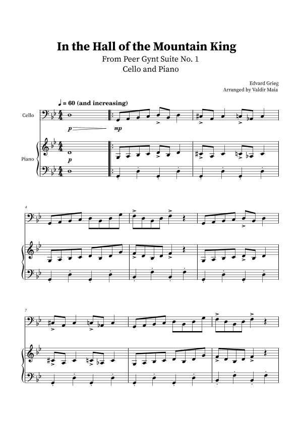 In The Hall Of The Mountain King - Cello and Piano (arr. Valdir Maia)