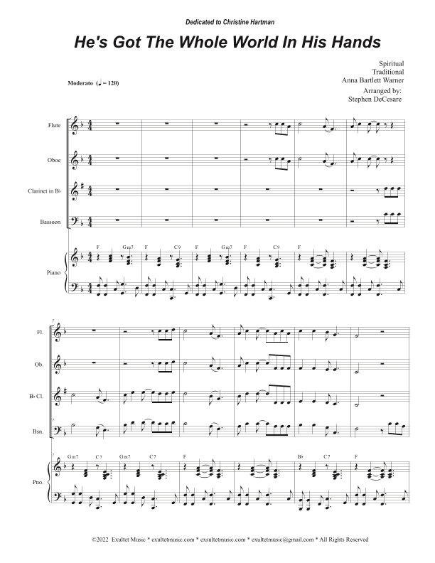 He's Got The Whole World In His Hands (Woodwind Quartet and Piano) (arr. Stephen DeCesare)
