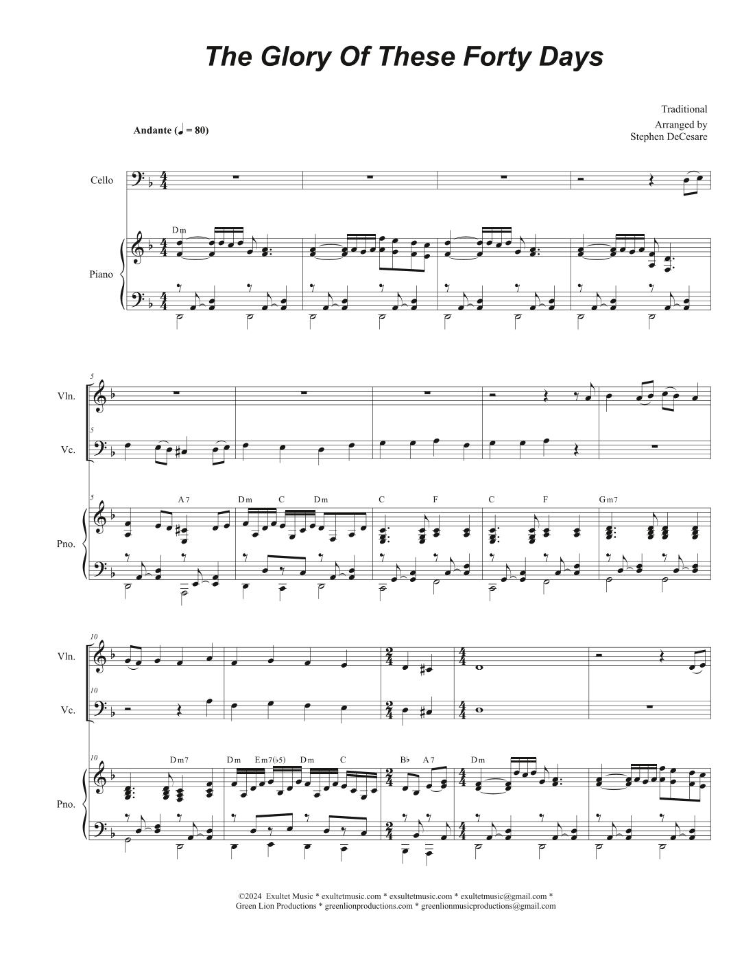 The Glory Of These Forty Days (Duet for Violin and Cello) (arr. Stephen DeCesare)