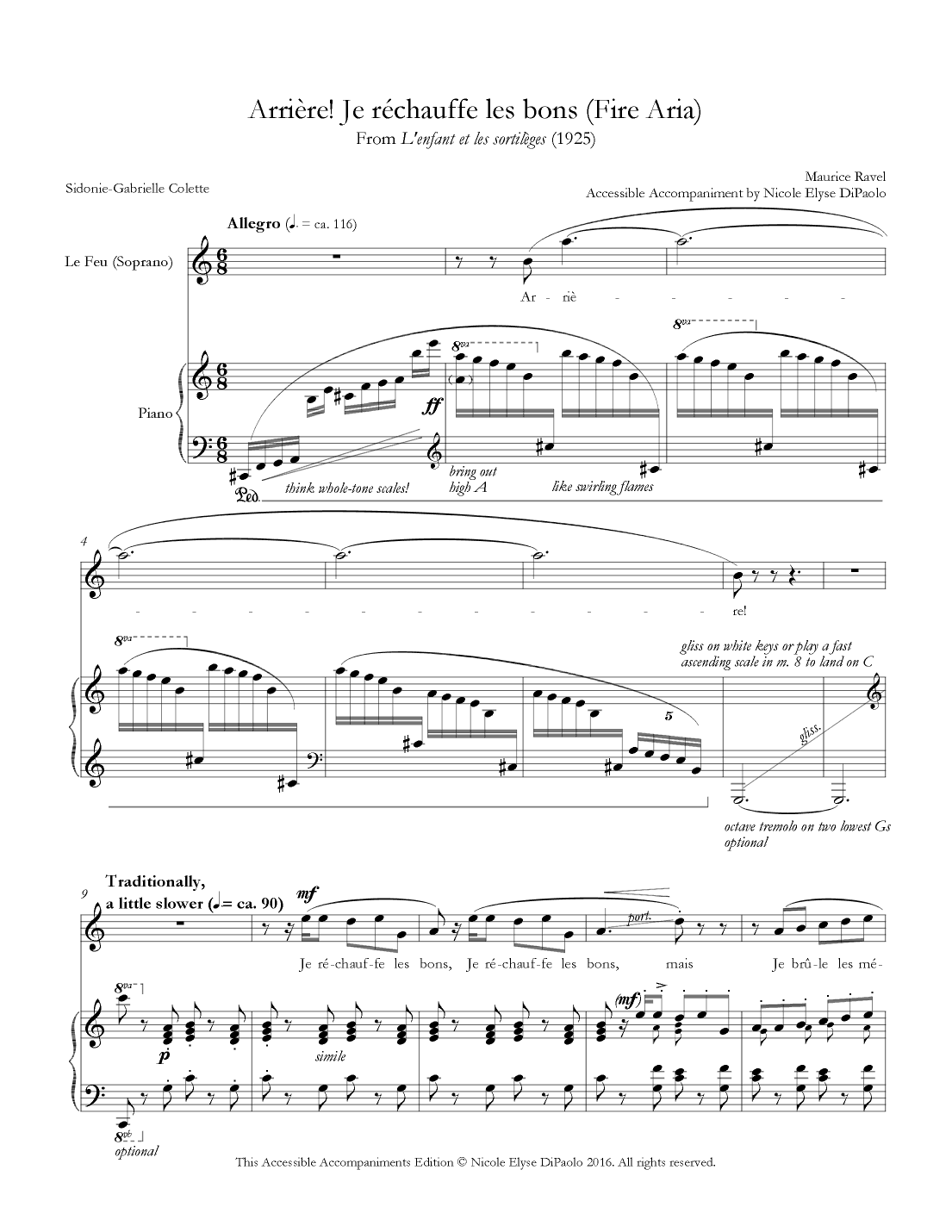 Arrière! Je réchauffe les bons (Fire Aria) - L'enfant et les sortilèges - Accessible Accompaniments (arr. Nicole Elyse DiPaolo)