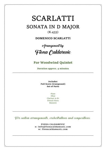 Scarlatti Sonata in D Major K.433 for woodwind quintet (arr. Fiona Caldarevic)